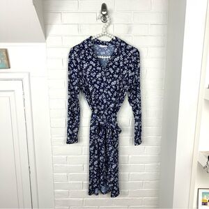 Lularoe Blue White Floral Stretch Button Front Long Sleeve Shirt Dress Size XS